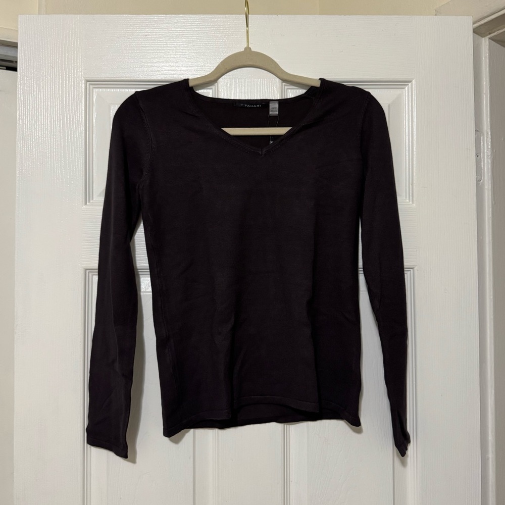 NWT T Tahari Brown V-Neck Top Size XS
